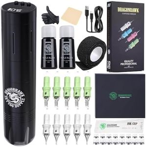 Dragonhawk kit Tatouage X3 Machine a Tatouer Sans Fil Tattoo Pen 1500mAh Battery Aiguille Tatouage pour les Débutants du Tatouage