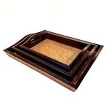 Crafted wonders Wooden Brass Tray Handcrafted Serving Tray for Table Decor, Home Decor and Gifts- Set of 3 (Brown)