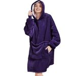Aemilas Wearable Blanket Hoodie - Oversized Warm Sherpa Hooded Sweatshirt with Giant Pocket as Birthday Gifts for Mom Women (Dark Purple)