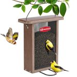 Kingsyard Nyjer/Thistle Seed Mesh Feeder, Finch Bird Feeder for Outdoor Hanging, 3 lbs Capacity, Sliding Metal Mesh & Biult-in Perches, Easy to Refill and Clean, Brown