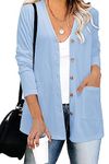 ULTRANICE Sky Blue Cardigan Sweaters Womens Fashion Trendy 2024 Lightweight Long Sleeve Knitted Casual Cardigans Tops Clothes Outfits with Pockets(Light Sky Blue,L)