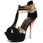 GATUXUS Open Toe Women Platform High Heel Shoes Strappy Pump for Party Prom (7.5 B(M) US, Black)