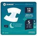 SUNKISS TrustPlus Overnight Adult Diapers with Ultimate Absorbency, Unisex Incontinence Briefs with Tabs for Men and Women, Odor Control, Small, 12 Count