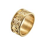 Epinki 10MM Mens Stainless Steel Rings Biker, Gold Celtic Wolf Promise Rings Unique Ring Size T 1/2