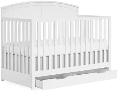 Dream On Me Storybrooke 5 in 1 Convertible Crib with Storage Drawer in White, JPMA & Greenguard Gold Certified, Made of Sustainable Pinewood, Non-Toxic Water-Based Paint Finish