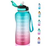 MYFOREST 2200ml/74oz Large Water Bottle, Time Marker for Motivational Hydration, Drop-proof, BPA-free, Flip Top Nozzle/Straw/Carry-Strap/Wide-Mouth for Easy Clean: Cold/Hot/Carbonated/Cider