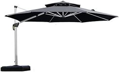 PURPLE LEAF 12 Feet Double Top Round Deluxe Patio Umbrella Offset Hanging Umbrella Outdoor Market Umbrella Garden Umbrella, Grey