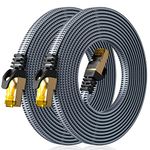 Cat 8 Ethernet Cable 15 FT 2 Pack, ARISKEEN 40Gbps 2000Mhz High Speed Cat8 Network LAN Patch Cord, Nylon Braided High Duty Shielded RJ45 Flat Internet Cable for Indoor Outdoor - 15 Feet (Grey)