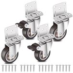 Nefish Side Mount Casters 2 Inch L-Shaped Small Rubber Caster Set of 4 with Load Capacity 600 LBS, Ball Bearing 360 Degree Plate Swivel Castors Wheel for Furniture, Baby Bed, Kitchen, Cabinet, Table