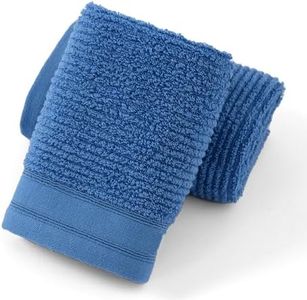 YiLUOMO 100% Cotton Blue Hand Towel Set of 2 Ribbed Striped Pattern Soft Absorbent Decorative Towel for Bathroom 13 x 29 Inch