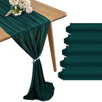 BEDDEB 29x120 Inches 5 Pack Hunter Green Chiffon Table Runner St Patrick's Day 10Ft Sheer Table Runner Romantic Boho Rustic Table Runner for Spring Wedding Birthday Party Table Decoration