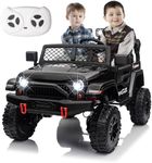 LUIBAS 24V Kids Ride On Truck, Battery Powered Electric Kids Car Vehicle Toy W/Parent Remote Control, Slow Start, LED Lights, MP3 Radio, Power Kids 4 Wheeler Side by Side, Khaki,2 Seater-Black