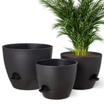 Gardrium Self Watering Plant Flower Pots 12/10/9 inch Set of 3, Plastic Planters with Drainage Hole for Indoor Outdoor Garden, Black