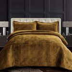 Tribeca Living Oversized Velvet Quilt, 3-Piece King Bed Set, 260GSM Soft Quilted Velvet, Includes One Quilt & Two Shams, Camel