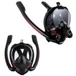 Double Hose Dive Mask with Sports Camera MountFull Dry HD Snorkeling Anti-Fog Goggles, Adult Full Face Dive Masks (Black-L/XL)