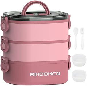 RIKDOKEN Bento Box Lunch Box, Stackable 3 Layers Containers, Portable 94OZ Large Capacity Leakproof Bento Box with Spoon & Fork & Sauce Boxes, Microwave Safe Lunch Box for Kids and Adults