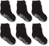 LA LA Active Boys and Girls Kids Non-Slip Grip Crew Socks for Newborn baby, Infants & Toddlers 0-3 Months - 6 Pairs - Black