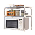 SITAKE Microwave Oven Rack, 2 Tier Microwave Stand, Space Saving Kitchen Counter Organizer, Multifunctional Spice Organizer, Storage Rack Bathroom Pantry Office