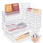 HanLynx Plastic 25 Pcs Multipurpose Dressing Drawer Organizer For Cosmetics&Jewelleries Vanity Drawer Organizer For Home&Office Makeup Organizer Box For Drawer Set Of Transparent Stationery Organizer