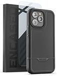 ENCASED Rebel Series Designed for iPhone 14 PRO MAX Case with Tempered Screen Protector, Ultra Shockproof Military Grade 10Ft Drop Rated Heavy-duty Rugged Phone Cover (Black)