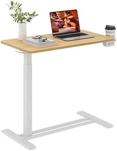 FitStand Medical Overbed Adjustable Bedside Table with Hidden Casters, Pneumatic Mobile Rolling Laptop Standing Desk with Tray for Home and Hospital Use, Maple