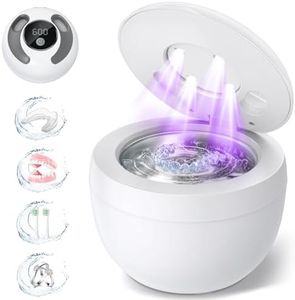 Dental Ultrasonic Retainer Cleaner Machine: 45kHz Dental Cleaning Pod for Denture, Mouth Guard, Night Guard, Aligner, Braces, Toothbrush Head & Jewelry, UV Cleaner with Digital Timer & 4 Modes, White