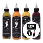 Heartbeat Hot Sauce 4-Flavour Gift Pack with Bonus Vinyl Fan Stickers (Includes 1 x 177ml bottle Pineapple Habanero, Red Habanero, Green Jalapeno and Blueberry Habanero)