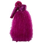 PINK WINGS Girls Satin Off-Shoulder Maxi Length Gown(11-12 Years, Magenta)