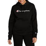 Champion, Powerblend, Fleece Hoodie, Sweatshirt for Women, Script (Reg. Or Plus), Black Script, X-Large