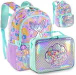 Decorably Backpack with Lunch Bag for Kids - 2Pc Set Holographic Mermaid Backpack with Lunch Box with Seashell PVC & Sequins Design, Mermaid Backpack for Girls 4-6 with Lunch Bag, Mermaid Bags Kids