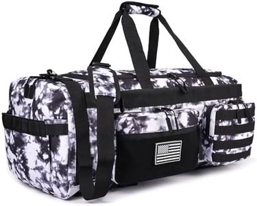 LHI 50L Tactical Duffle Bag for Men, 3-in-1 Gym Duffle and Backpack, Shoe Compartment, Laptop Sleeve and MOLLE, Carry-On Travel Weekender and Overnight Bag – Black and White