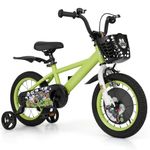 BABY JOY Kids Bike, 12 14 16 18 Inches Child Bike for 3-8 Years Old with Adjustable Height, Training Wheels, Storage Basket, Handbrake & Coaster Brake, Kids Bicycle for Girls Boys (14 Inches,Green)
