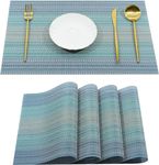 Leeonz Easy to Clean Non-slip Heat Resistant Dining Table Place Mats,PVC Tap Set Heat Resistant Placemats Stain-resistant,Washable Kitchen Dinner Table Place Mats,Easy To Dry (Ombre Blue, Set of 4pcs)