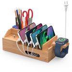 Pezin & Hulin Desktop Charger Station, Charging Dock Organizer for Multi Devices, with Wire Cables and Charger HUB 5 Ports, Compatible with Phones, Tablets and Smartwatch