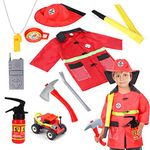 Fireman Costume for Kids,10Pcs Firefighter Costume with Toy Accessories,Fireman Dress Up Clothes Role Play Outfit Toys