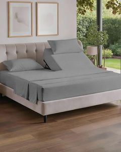Split Head King Sheet Set – 4 Piece Flex Split Top King Sheets for Adjustable Beds - Fits 14” to 16" Mattress w/ Deep Pockets - Breathable & Cooling - Luxury Bedding and Wrinkle Free - Heathered Grey