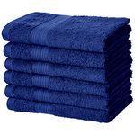 Amazon Basics Fade-Resistant Cotton Hand Towel - Pack of 6, Navy Blue