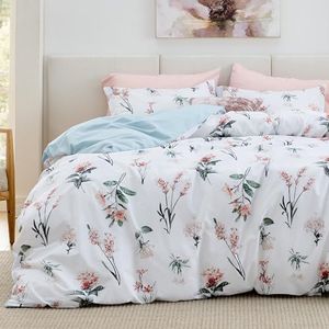 Bedsure Duvet Cover Queen Size - 100% Cotton Reversible Blue Duvet Cover Set with Zipper Closure, Cute Flower Floral Bedding Comforter Cover, 1 Duvet Cover 90"x90" and 2 Pillow Shams 20"x26"