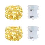 2 Pack Battery Operated Led String Lights,Mini Led Fairy Lights with Timer 6Hours On/18Hours Off for Wedding Party Decorations, 50Count LEDs,18Ft Silver Wire (Warm White)