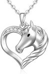 Fenthring Horse Pendant Necklace Sterling Silver Horses Gifts Horse Necklace for Women Heart Mothers Day Equestrian Gift, Sterling Silver, Cubic Zirconia, Sterling Silver, Cubic Zirconia