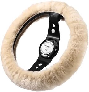 Andalus Brands Australian Sheepskin Wool Steering Wheel Cover for Women & Men - Universal 15 Inch Steering Wheels & Accessories - Eco-friendly Wheel Cover for Car - Car Accessories (Pearl)
