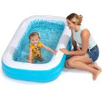 2 in 1 Inflatable Kiddie Pool and Tanning Pool for Kids and Adults, Shallow Rectangular Pool with Cushioned Floor, Handles and Drain 65"x39"x10" Blue