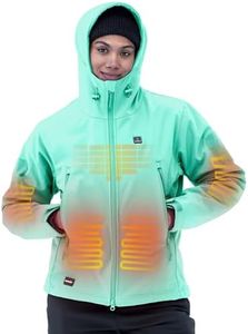 DEWBU Heated Jacket for Women with 12V Battery Pack Winter Outdoor Soft Shell Electric Heating Coat, Women's Mint, XL
