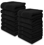 White Classic Luxury Cotton 12 Pc Flannel Set, Hotel Style Small Bath Towel and Face Cloth 33x33 cm, Black Soft Plush Flannels Pack of 12, Thick High Absorbent Wash Clothes, Face Towels