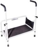 Stander Step Stool, Portable Step w/Adjustable Handles for Seniors & Elderly Adults, Extra Wide Heavy Duty Step Ladder for Fall Prevention, Grab Bars & Motion Activated LED Light, White