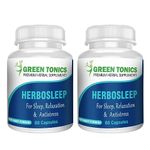 GREEN TONICS HERBOSLEEP - Natural Sleep Supplement with Valerian, Brahmi, Ashwagandha, And More. Supports Restful Sleep. Pack of 60 Veg Capsules x 2