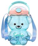 AVNISH Cute Bear Water Bottle 1000 ML Large-Capacity, Anti-Leak Kids Water Bottle, BPA Free Cartoon Animal Design Water Bottle with Straw, School Kids Teddy Water Bottle (Multicolor, 1 LTR)