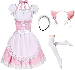 maxToonrain Maid Costume Adult,Women's Halloween Costumes Cosplay Cute Party Fancy Dress French Maid Outfit Dress for Womens Girls(Pink6pc,3XL)