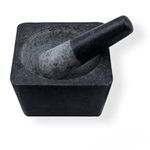 Subaa Stone Mortar and Pestle Set for Spices Okhli Masher Khalbatta stone Kharal, Mixer Natural & Musal Well Design for Kitchen Home Herbs (6 IN) Large Size, Square type-6Inch Dia