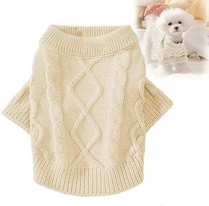 Small Dog Cat Sweaters, Puppy Jumper Sweater Warm Pullover Fleece Dog Jacket Winter Dog Clothes Cute Soft Turtleneck Knitted Classic Twist Striped Clothes for Small Medium Dogs